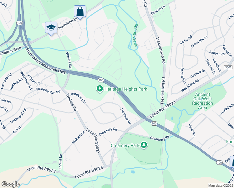 map of restaurants, bars, coffee shops, grocery stores, and more near 1559 Dresden Drive in Breinigsville