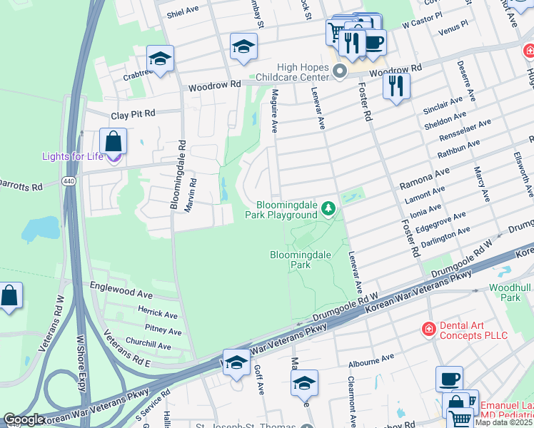 map of restaurants, bars, coffee shops, grocery stores, and more near 167 El Camino Loop in Staten Island