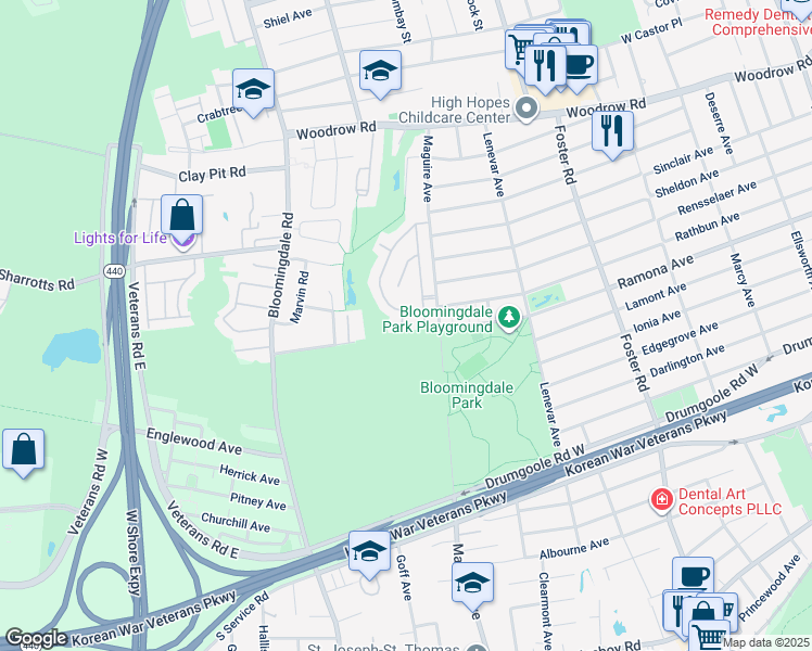 map of restaurants, bars, coffee shops, grocery stores, and more near 167 El Camino Loop in Staten Island