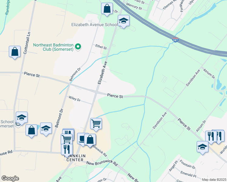 map of restaurants, bars, coffee shops, grocery stores, and more near 5 Hardenbergh Street in Franklin Township