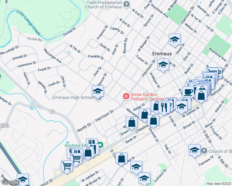 map of restaurants, bars, coffee shops, grocery stores, and more near 703 West Greenleaf Street in Emmaus