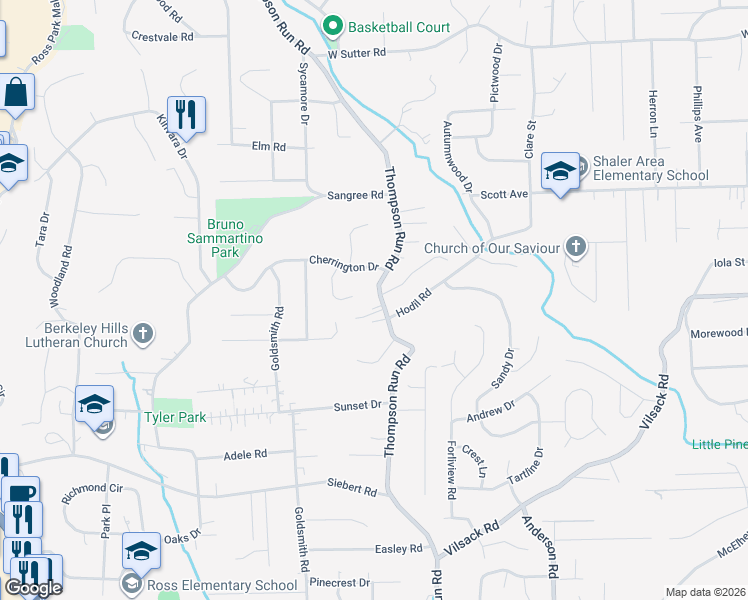 map of restaurants, bars, coffee shops, grocery stores, and more near 101 Horizon Drive in Pittsburgh