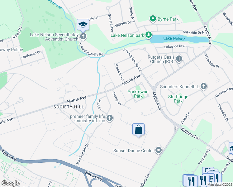 map of restaurants, bars, coffee shops, grocery stores, and more near 22 Saratoga Court in Piscataway