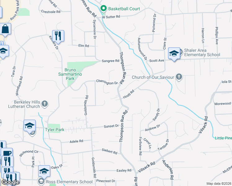 map of restaurants, bars, coffee shops, grocery stores, and more near 101 Horizon Drive in Pittsburgh
