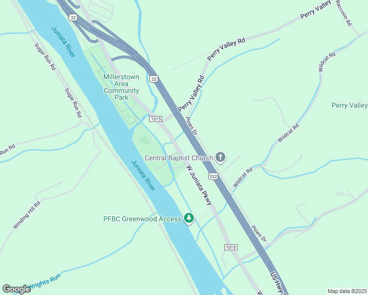 map of restaurants, bars, coffee shops, grocery stores, and more near U.S. 322 in Millerstown