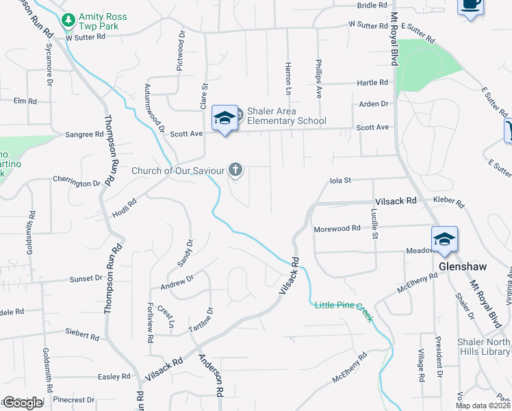 map of restaurants, bars, coffee shops, grocery stores, and more near 2409 Clearview Drive in Glenshaw