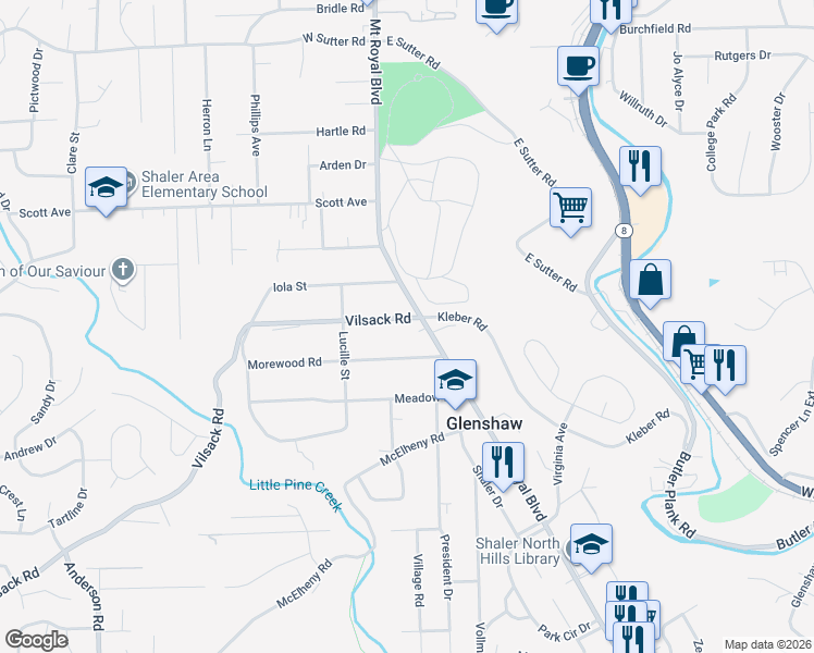 map of restaurants, bars, coffee shops, grocery stores, and more near 103 Vilsack Road in Glenshaw