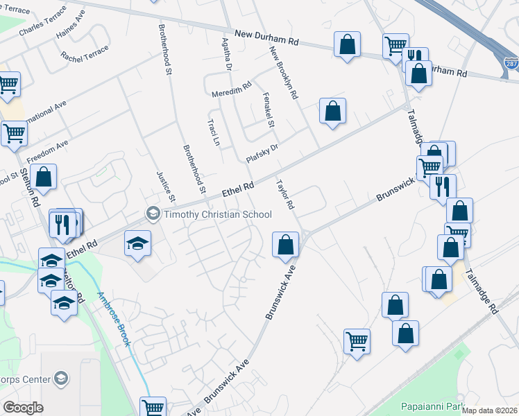 map of restaurants, bars, coffee shops, grocery stores, and more near 3403 Hana Road in Edison