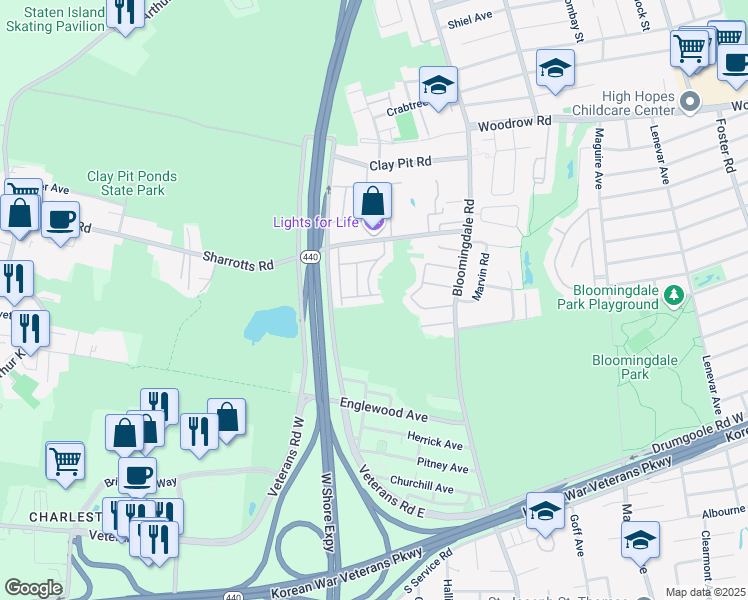 map of restaurants, bars, coffee shops, grocery stores, and more near 75 Robin Court in Staten Island