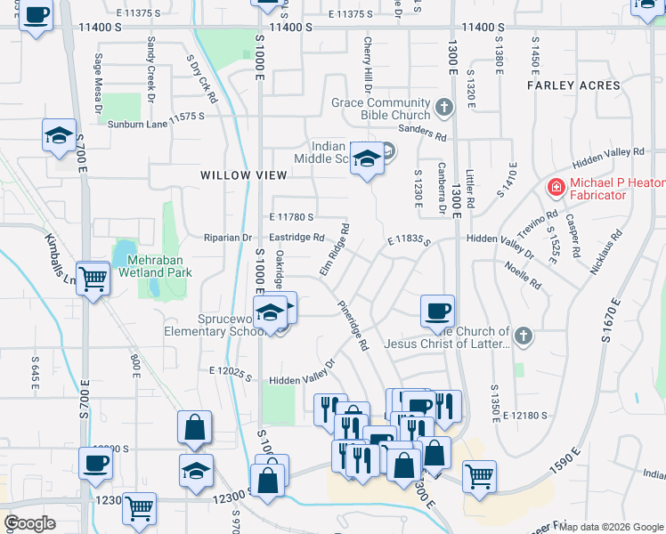 map of restaurants, bars, coffee shops, grocery stores, and more near in Sandy