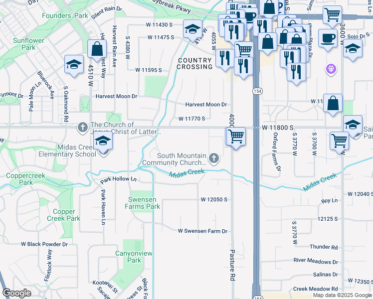 map of restaurants, bars, coffee shops, grocery stores, and more near 4301 11800 South in Riverton