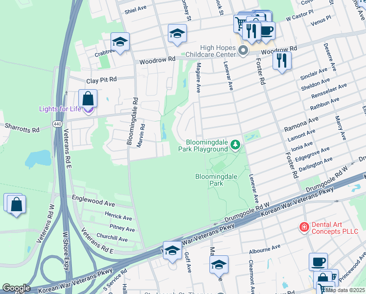 map of restaurants, bars, coffee shops, grocery stores, and more near 126 El Camino Loop in Staten Island