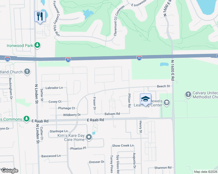 map of restaurants, bars, coffee shops, grocery stores, and more near 1720 Beech Street in Normal