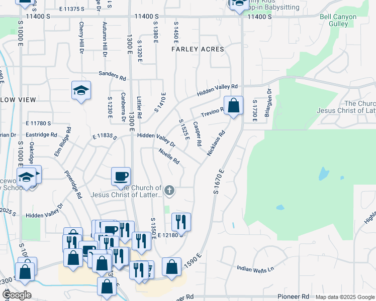 map of restaurants, bars, coffee shops, grocery stores, and more near 11891 Hagan Road in Sandy