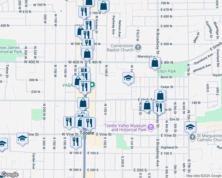 map of restaurants, bars, coffee shops, grocery stores, and more near 260 North 100 East in Tooele