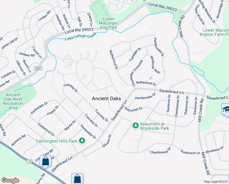 map of restaurants, bars, coffee shops, grocery stores, and more near 2088 Kingsview Road in Macungie