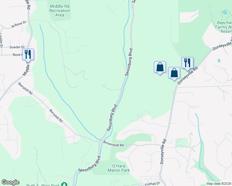 map of restaurants, bars, coffee shops, grocery stores, and more near 1255 Saxonburg Boulevard in Glenshaw