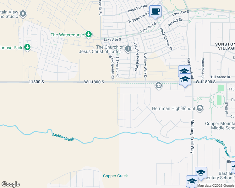 map of restaurants, bars, coffee shops, grocery stores, and more near 11800 South in South Jordan