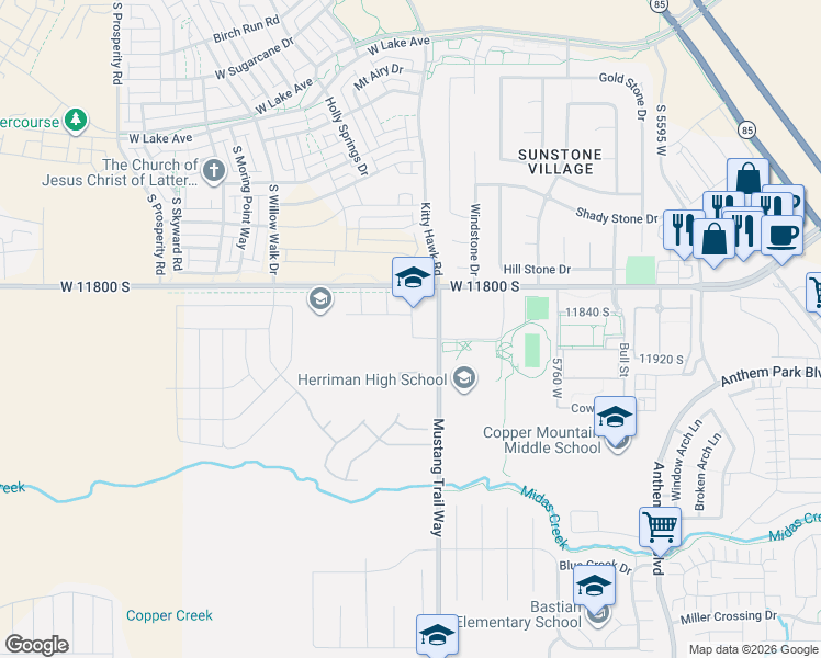 map of restaurants, bars, coffee shops, grocery stores, and more near 6154 West Teton Ranch Drive in Herriman