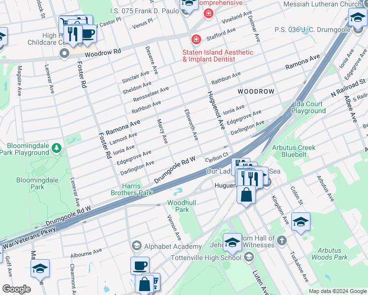 map of restaurants, bars, coffee shops, grocery stores, and more near 788 Edgegrove Avenue in Staten Island