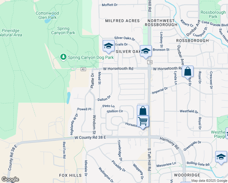 map of restaurants, bars, coffee shops, grocery stores, and more near 3730 Dalton Drive in Fort Collins