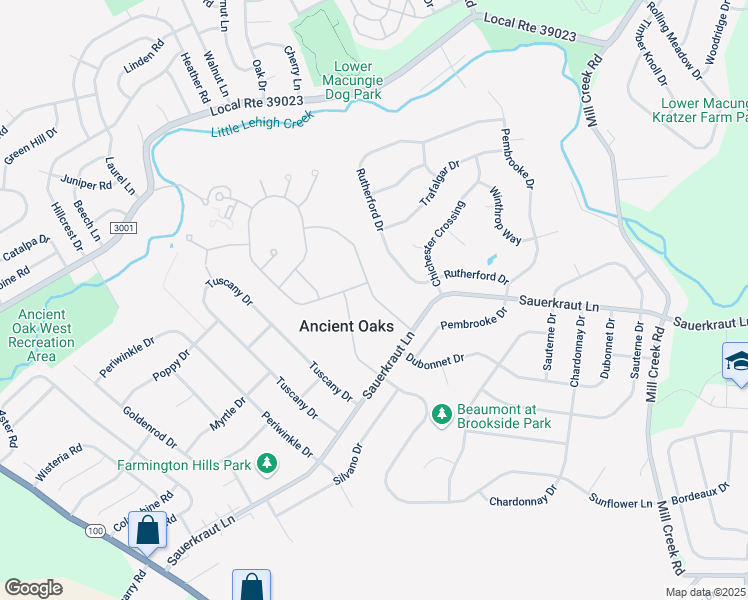 map of restaurants, bars, coffee shops, grocery stores, and more near 2088 Kingsview Road in Macungie