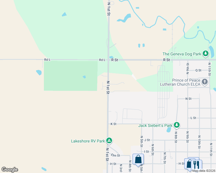 map of restaurants, bars, coffee shops, grocery stores, and more near 803-821 North 1st Street in Geneva