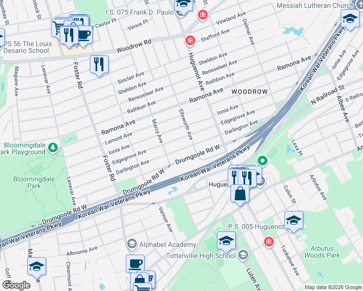 map of restaurants, bars, coffee shops, grocery stores, and more near 788 Edgegrove Avenue in Staten Island