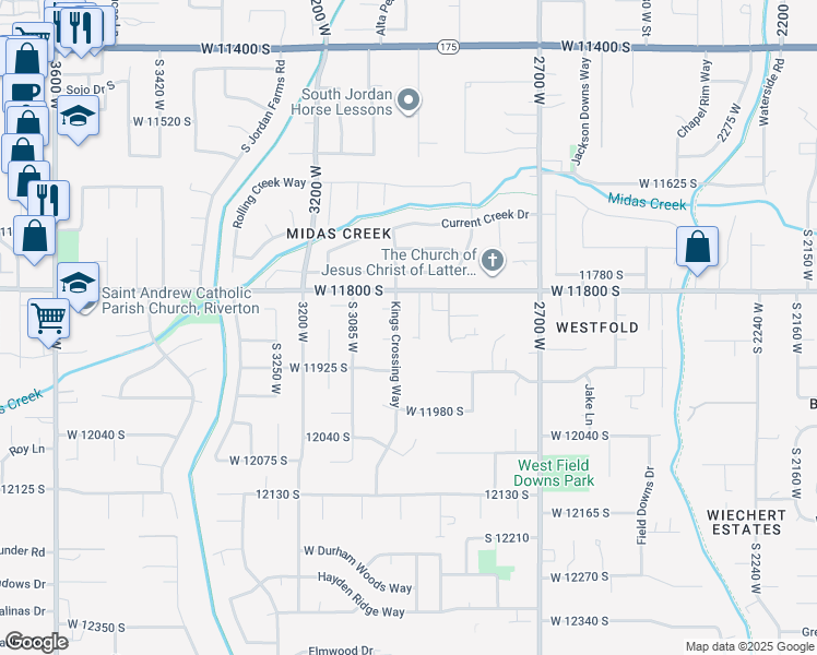 map of restaurants, bars, coffee shops, grocery stores, and more near 11843 South 2960 West in Riverton