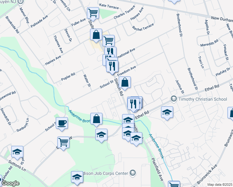 map of restaurants, bars, coffee shops, grocery stores, and more near 1618 Liberty Court in Piscataway