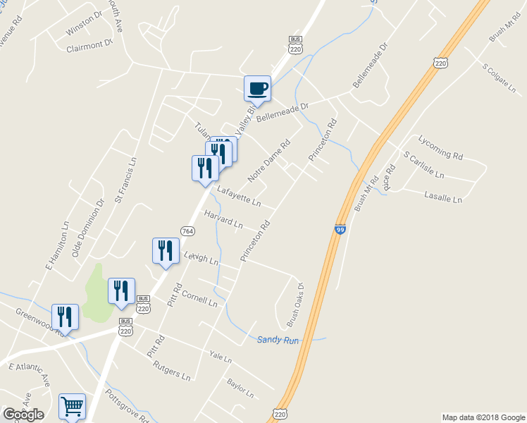 map of restaurants, bars, coffee shops, grocery stores, and more near 1618 Princeton Road in Altoona