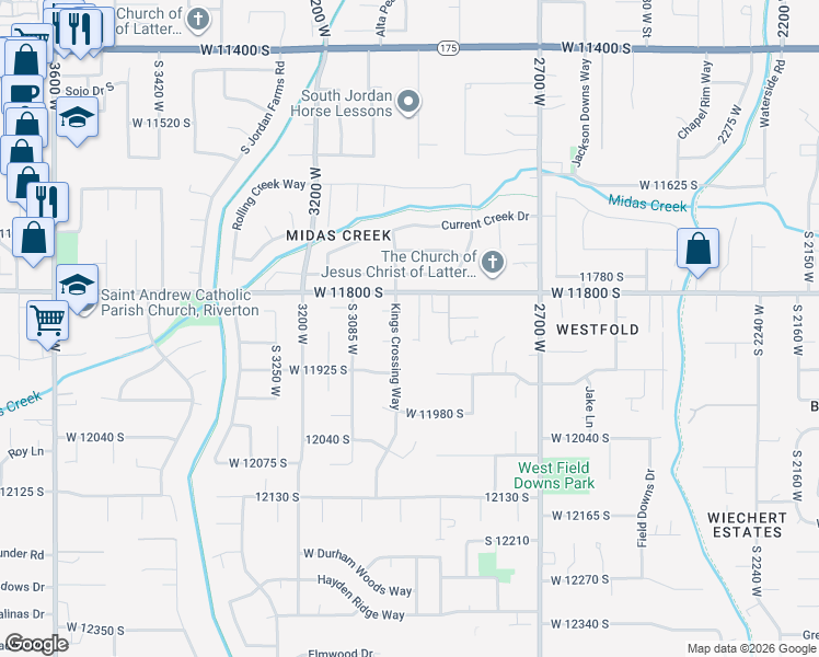 map of restaurants, bars, coffee shops, grocery stores, and more near 11843 South 2960 West in Riverton