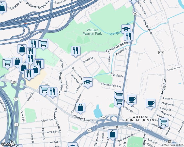 map of restaurants, bars, coffee shops, grocery stores, and more near 406 Hamilton Avenue in Perth Amboy