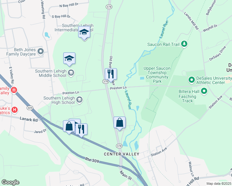 map of restaurants, bars, coffee shops, grocery stores, and more near in Lehigh County