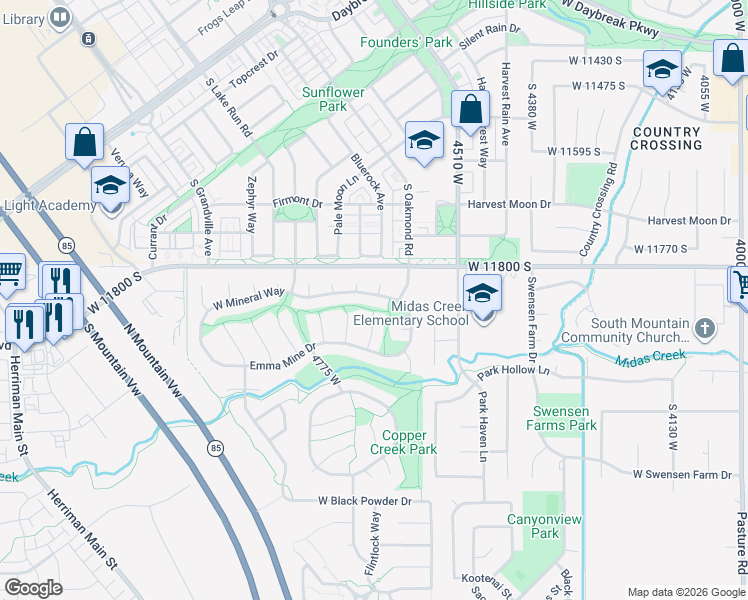 map of restaurants, bars, coffee shops, grocery stores, and more near 4667 Copper Mine Drive in Herriman