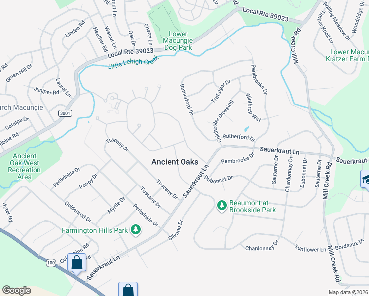 map of restaurants, bars, coffee shops, grocery stores, and more near 2140 Alexander Drive in Macungie