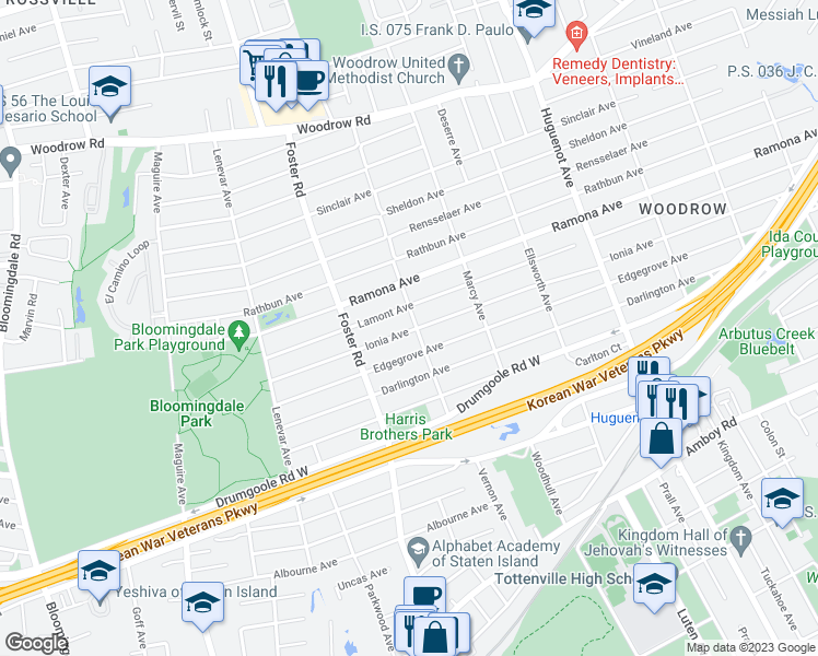 map of restaurants, bars, coffee shops, grocery stores, and more near 222 Vernon Avenue in Staten Island