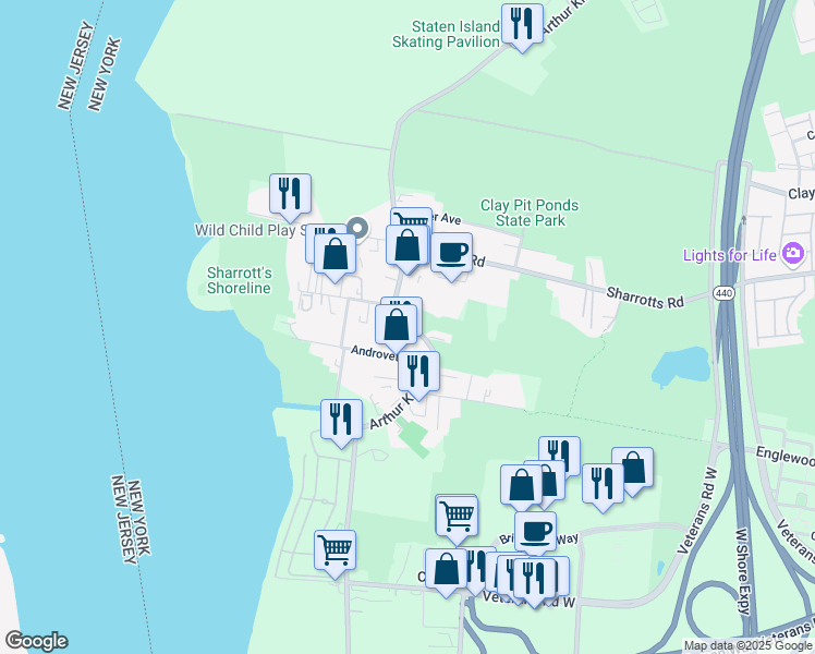 map of restaurants, bars, coffee shops, grocery stores, and more near 4351 Arthur Kill Road in Staten Island