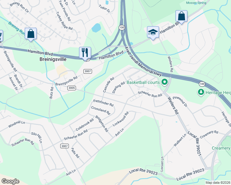 map of restaurants, bars, coffee shops, grocery stores, and more near 8536 Mayfair Court in Breinigsville