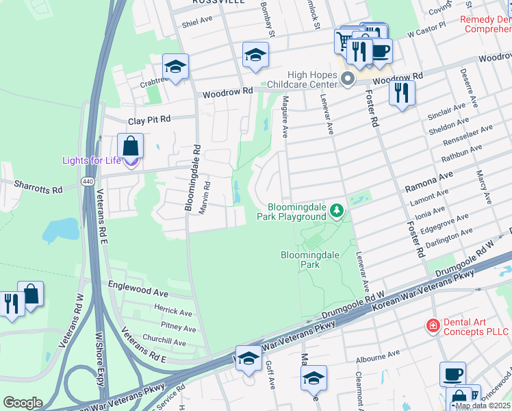 map of restaurants, bars, coffee shops, grocery stores, and more near 126 El Camino Loop in Staten Island