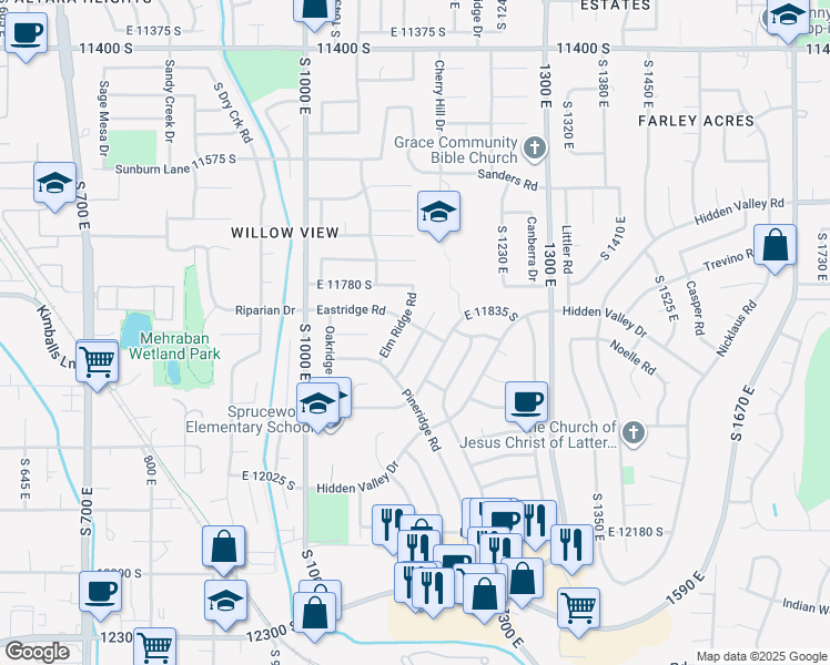 map of restaurants, bars, coffee shops, grocery stores, and more near 11845 Maple Ridge Circle in Sandy