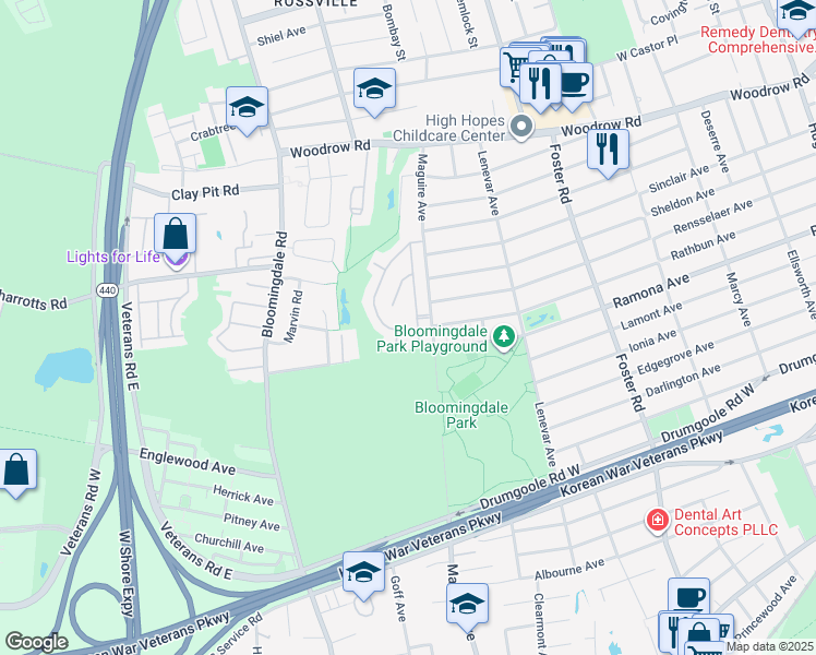 map of restaurants, bars, coffee shops, grocery stores, and more near 167 El Camino Loop in Staten Island