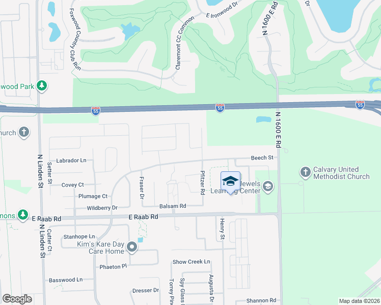 map of restaurants, bars, coffee shops, grocery stores, and more near 1801 Loblolly Drive in Normal