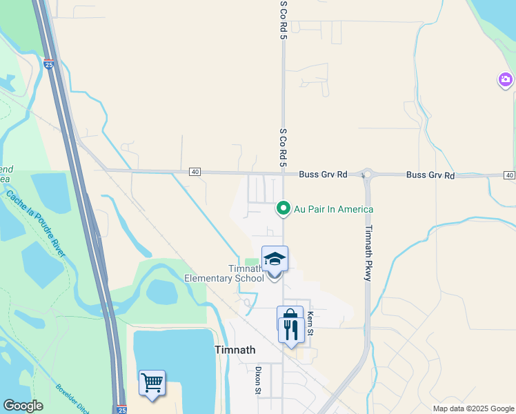 map of restaurants, bars, coffee shops, grocery stores, and more near 5121 Outlook Avenue in Timnath