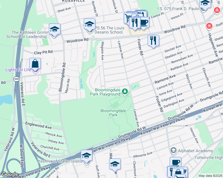 map of restaurants, bars, coffee shops, grocery stores, and more near 1040 Rathbun Avenue in Staten Island