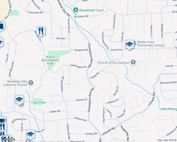 map of restaurants, bars, coffee shops, grocery stores, and more near 101 Horizon Drive in Pittsburgh