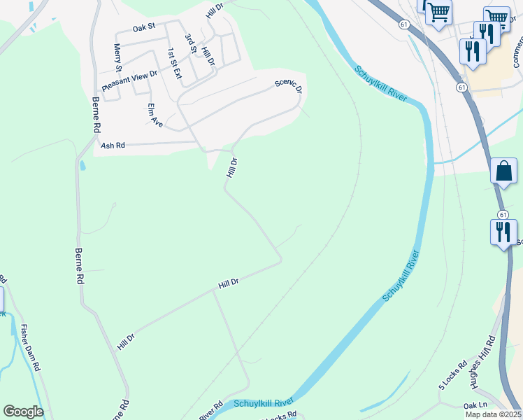 map of restaurants, bars, coffee shops, grocery stores, and more near 381 Hill Drive in Hamburg