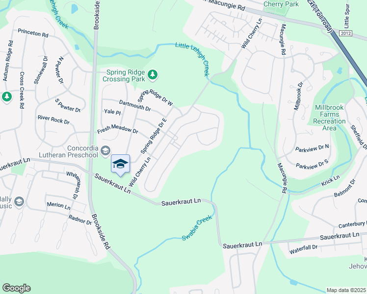 map of restaurants, bars, coffee shops, grocery stores, and more near 2757 Terrwood Drive East in Macungie
