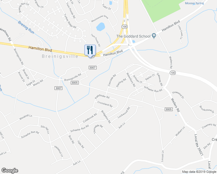 map of restaurants, bars, coffee shops, grocery stores, and more near 8738 Cascade Road in Breinigsville
