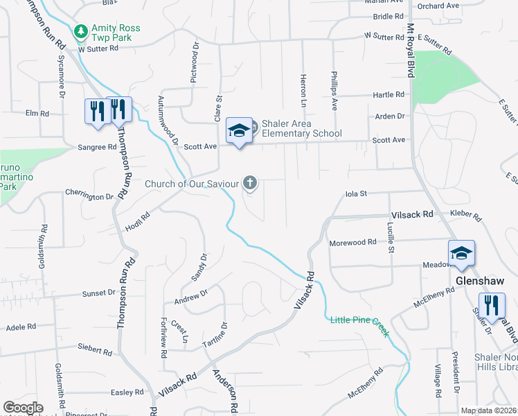 map of restaurants, bars, coffee shops, grocery stores, and more near 2409 Clearview Drive in Glenshaw